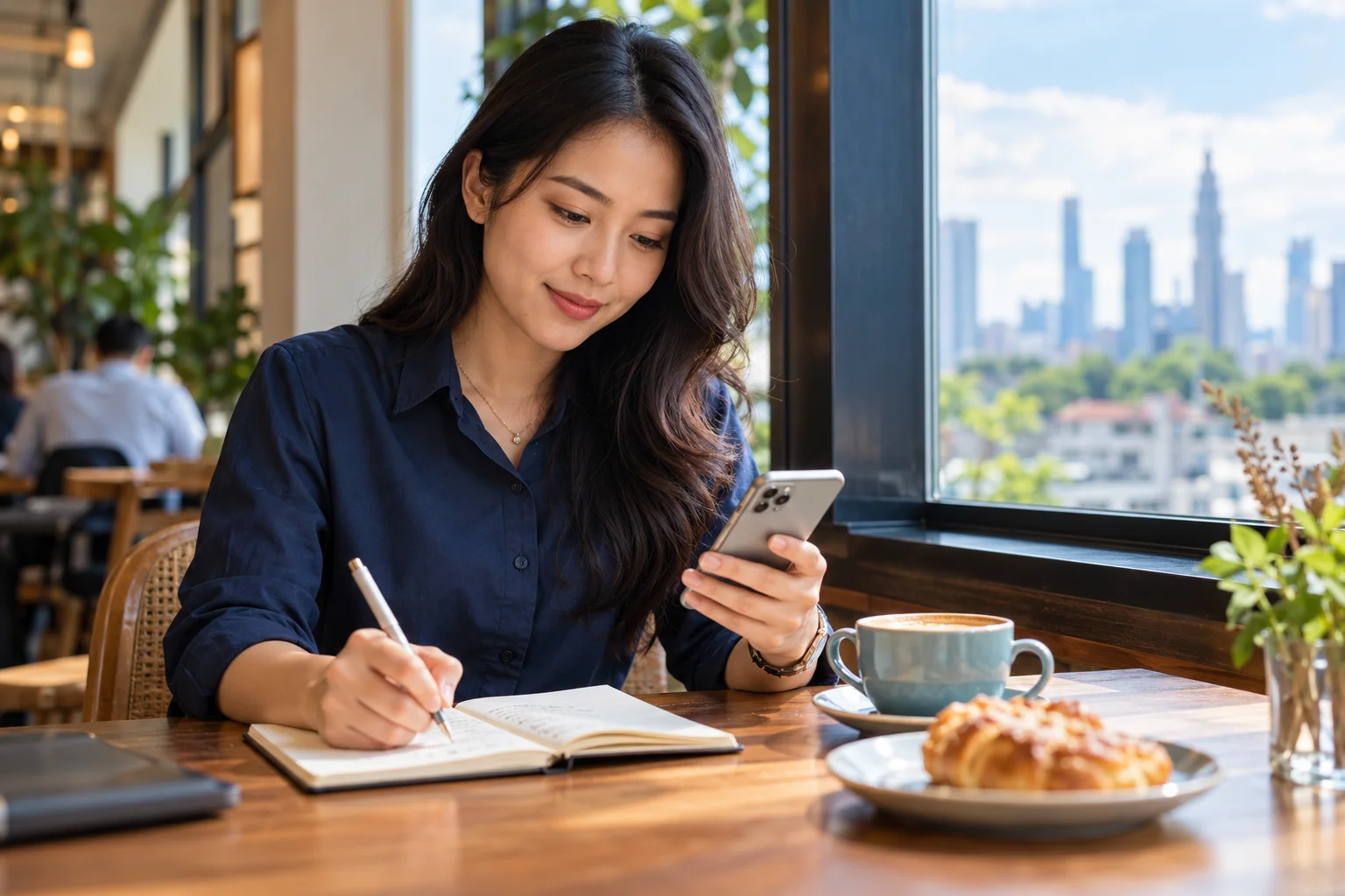 Illustrative member using a smartphone to access agent tools
